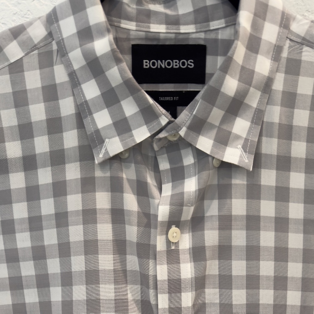 Bonobos Men's 100% Cotton Shirt - Gray Gingham Check - Medium Tailored Fit